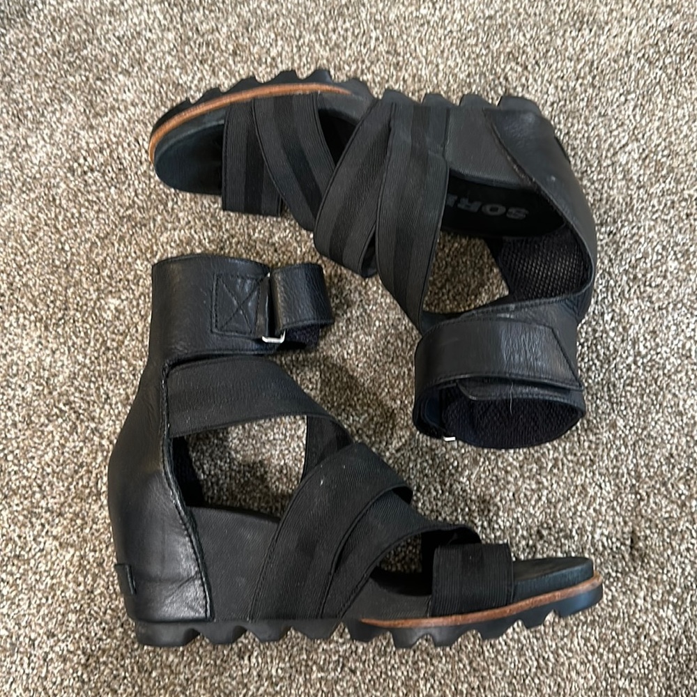 Sorel Black Wedge Sandals